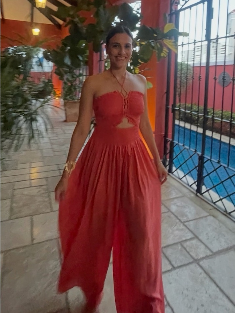 Mustard Seed Strapless Rust Orange Wide-Leg Jumpsuit